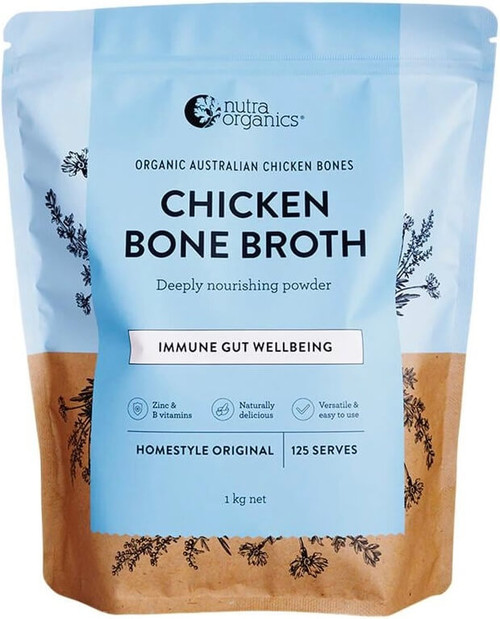 Nutra Organics Organic Chicken Bone Broth 1kg with Chicken Bone Broth Powder, Zinc and B Vitamins supports immune function and gut wellbeing