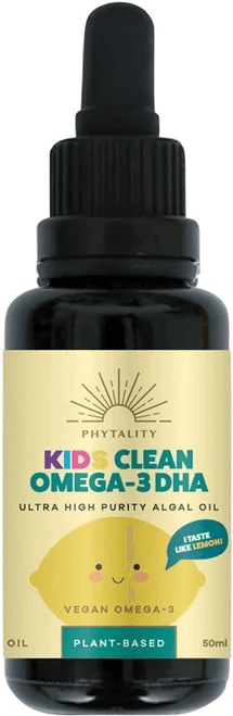 Phytality Kids Clean Omega-3 Ultra High Purity Algal Oil 50ml with DHA Algae Oil and Vitamin E supports brain development and cognitive function in children