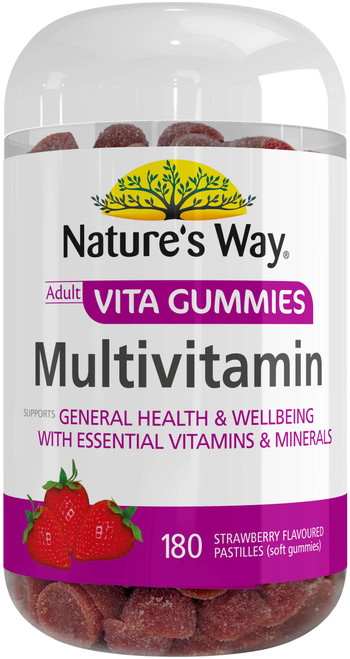 Nature’s Way Multivitamin 180 Adult Vita Gummies x 3 Pack with essential vitamins & minerals for daily nutrition, energy, immune, heart & nervous system health = 540 Gummies