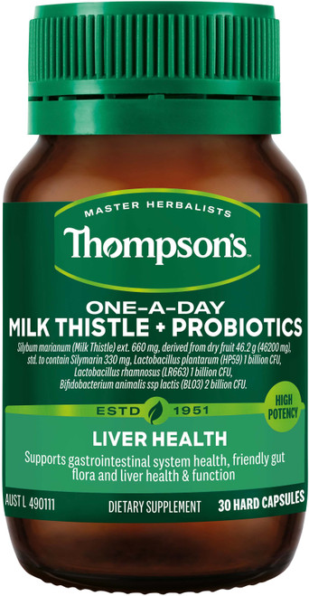 Thompsons One-A-Day Milk Thistle + Probiotic 30 Capsules