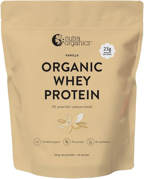 Nutra Organics Organic Whey Protein Vanilla 750g with Whey Protein Concentrate supports muscle recovery and healthy ageing