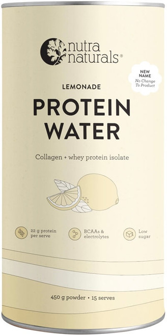 Nutra Naturals Protein Water Lemonade 450g with Whey Protein Isolate, Collagen and Electrolytes supports energy and lean muscle