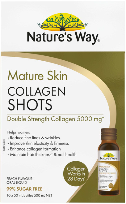 Nature’s Way Mature Skin Collagen Shots 10 x 50mL x 2 Pack for mature skin, collagen formation, firmness & elasticity = 20 Shots
