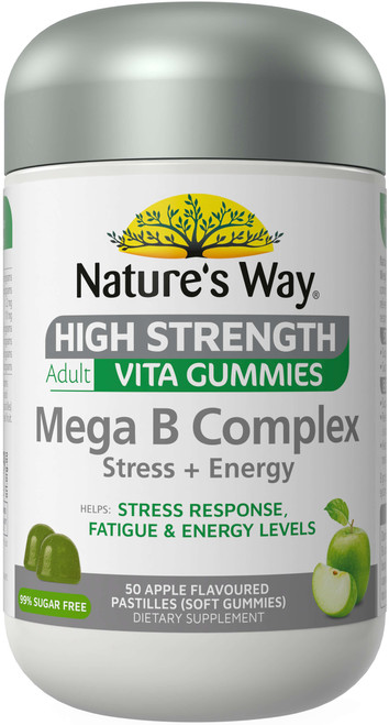 Nature’s Way Mega B Complex High Strength 50 Adult Vita Gummies x 3 Pack for energy, tiredness, fatigue & stress support = 150 Gummies