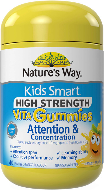 Nature’s Way Kids Smart Attention and Concentration High Strength 40 Vita Gummies x 3 Pack = 120 Gummies