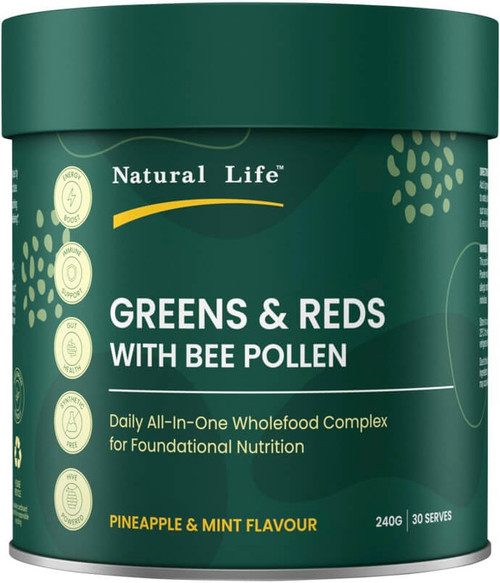 Natural Life Greens and Reds with Bee Pollen 240g antioxidant superfood powder for energy and immunity