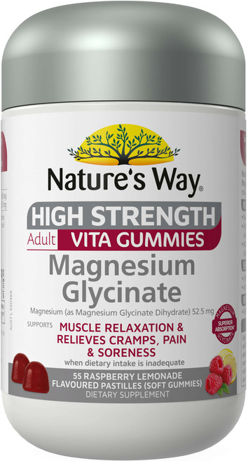 Nature’s Way High Strength Magnesium Glycinate 55 Adult Vita Gummies x 3 Pack = 165 Gummies
