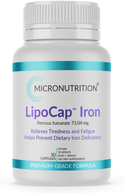 Micronutrition LipoCap Iron 30 Capsules with 24mg Iron in liposomal capsules for energy, cognitive, immune & red blood cell support