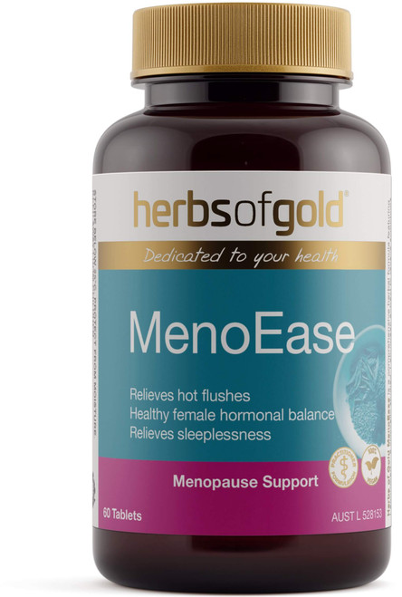Herbs of Gold MenoEase 60 Tabs supporting menopause relief, hot flush relief, night sweat relief & hormonal balance