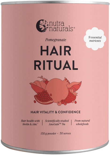 Nutra Naturals Hair Ritual 150g drink powder with Biotin, Zinc and Pea Sprout Extract supports hair health and vitality