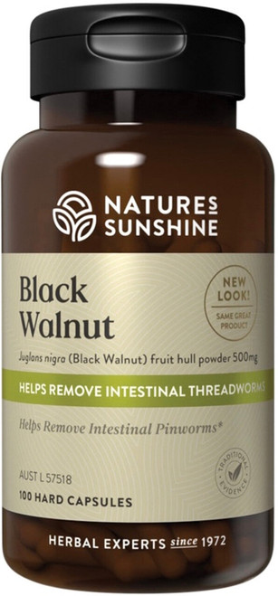 Natures Sunshine Black Walnut 500mg 100 Caps to remove intestinal threadworms and pinworms