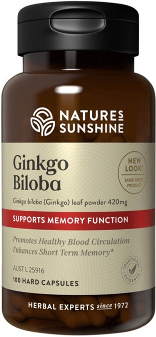 Natures Sunshine Ginkgo Biloba 420mg 100 Caps for blood circulation and memory support