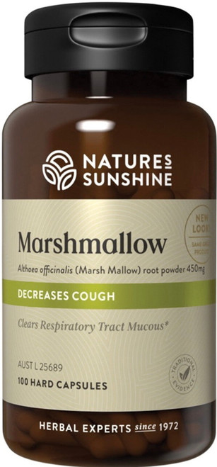 Natures Sunshine Marshmallow 450mg 100 Caps demulcent action for relieving coughs , soothing irritated tissues and mucous membranes