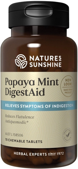 Natures Sunshine Papaya Mint Digestaid 70 Chewable Tablets for digestive function and relieving indigestion