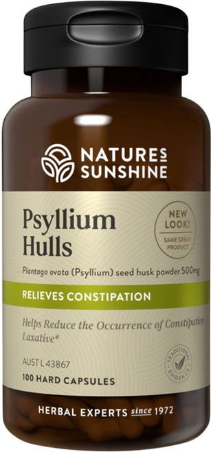 Natures Sunshine Psyllium Hulls 500mg 100 Caps natural dietary fibre for bowel regularity and digestive health