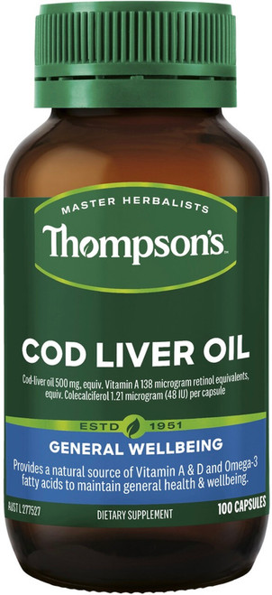 Thompsons Cod Liver Oil 100 Capsules with Cod Liver Oil supports immune system function and joint health