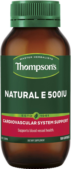 Thompsons Natural E 500iu 100 Caps d-alpha Tocopherol with Selenium supports blood vessel health and circulation