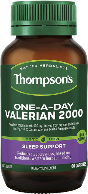 Thompsons One-A-Day Valerian 2000mg 60 Caps high strength herbal extract reduces sleeplessness and relieves nervous tension