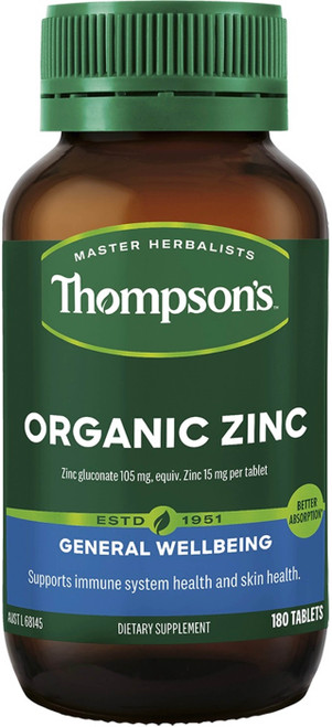 Thompsons Organic Zinc 180 Tablets