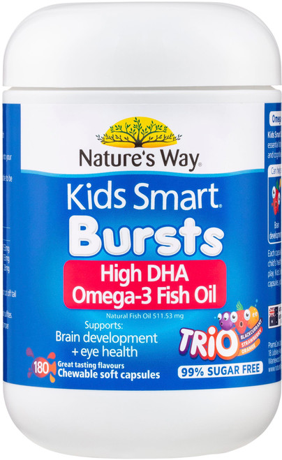 Nature's Way Kids Smart High DHA Omega-3 Fish Oil Trio 180 Chewable Bursts x 3 Pack