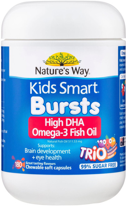 Nature’s Way Kids Smart Omega-3 Fish Oil Trio 180 Bursts x 3 Pack for brain development, cognitive function, eye health & growth = 540 Bursts