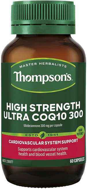 Thompsons CoEnzyme Q10 Ultra High Strength 300mg 60 Caps antioxidant supports heart health and cardiovascular function