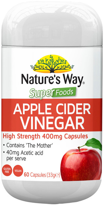 Nature's Way Superfoods Apple Cider Vinegar High Strength 400mg 60 Caps x 3 Pack