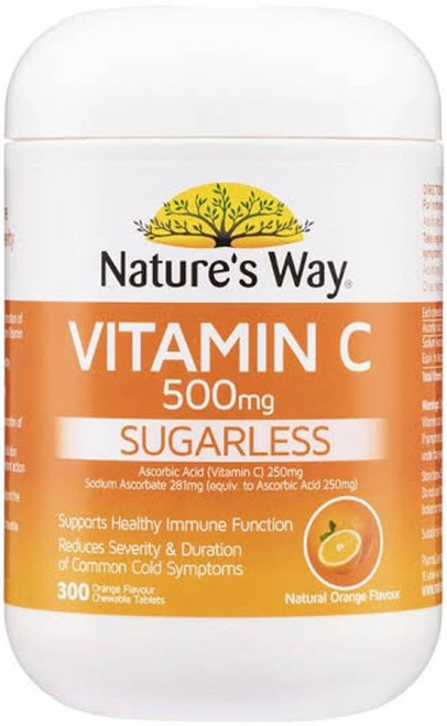 Nature’s Way Vitamin C 500mg Sugarless 300 Tabs x 3 Pack for immune health, cold symptoms, antioxidant support & collagen formation = 900 Tabs