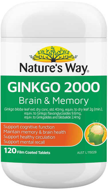 Nature’s Way Ginkgo 2000 Brain & Memory 120 Tabs x 3 Pack for memory, concentration & cognitive health = 360 Tabs
