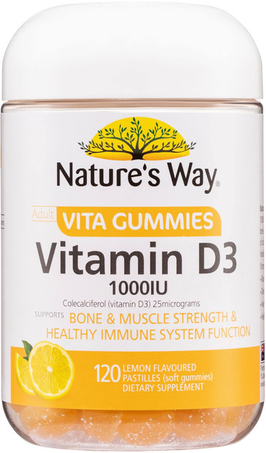 Nature’s Way Vitamin D3 1000IU 120 Adult Vita Gummies x 3 Pack for bone strength, calcium absorption, teeth & immune health = 360 Gummies