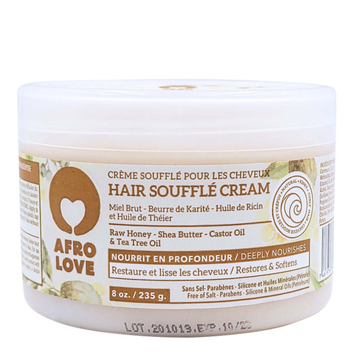 AFRO LOVE Hair Souffle Cream with Raw Honey, Shea Butter &amp; Tea Tree Oil (8oz)
