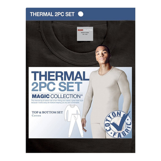 Magic Collection Men's Thermal Top &amp; Bottom 2 pc Set #Black