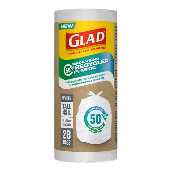 GLAD White Garbage Bag -Made Using Recycled Plastic