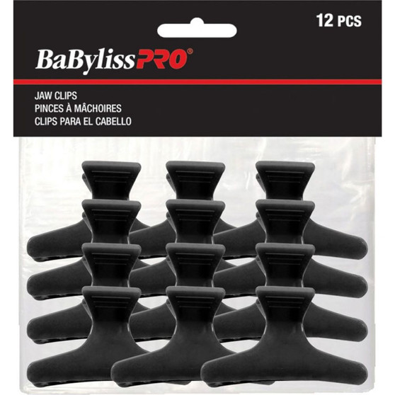BabylissPRO Plastic Jaw Clips – Black 12/pack