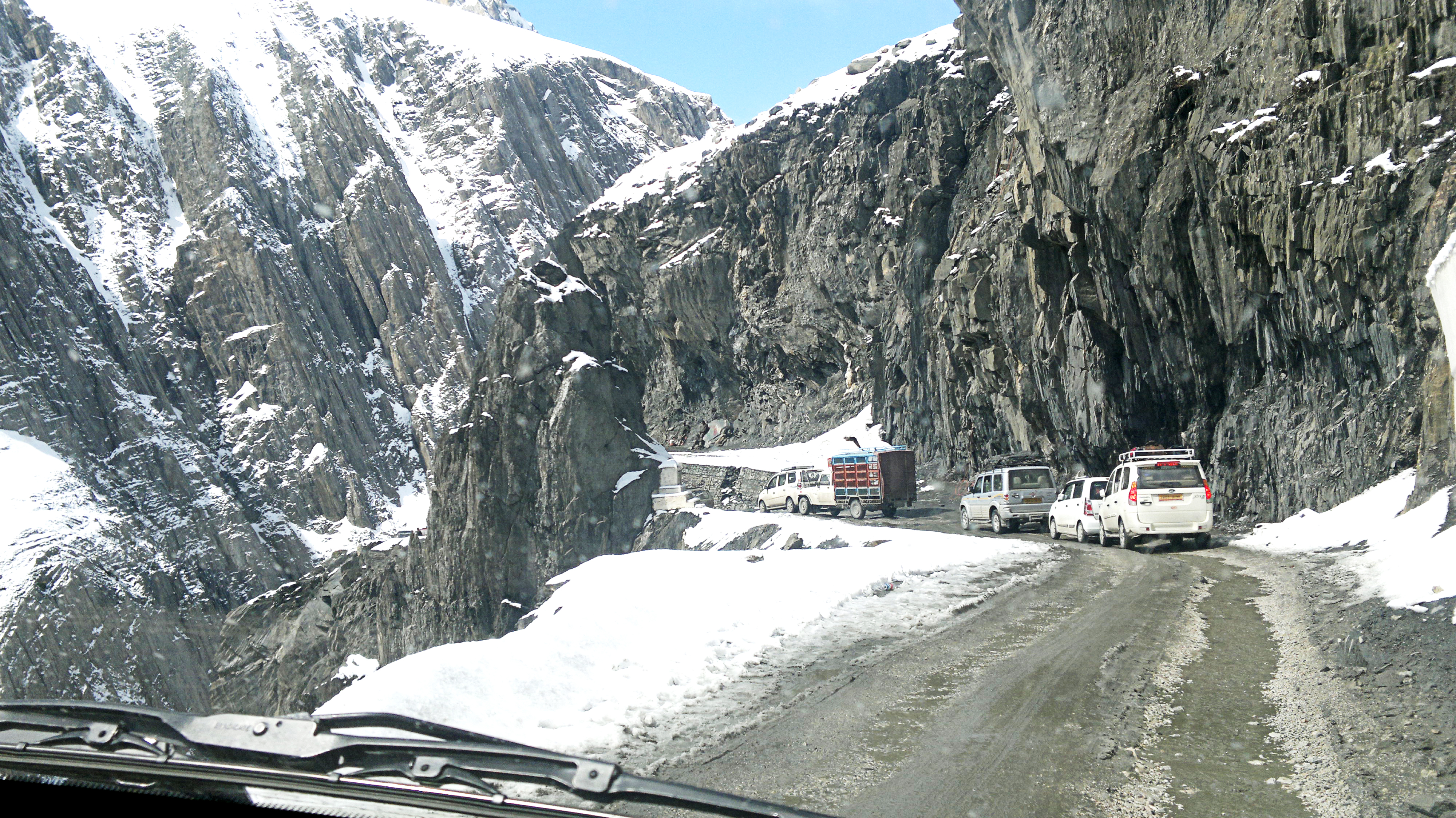 Cars driving on the Zoji La Pass