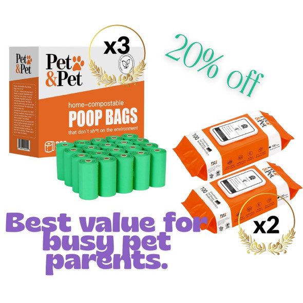 et & Pet Multi Month Essentials Pack with biodegradable poop bags and bamboo pet wipes