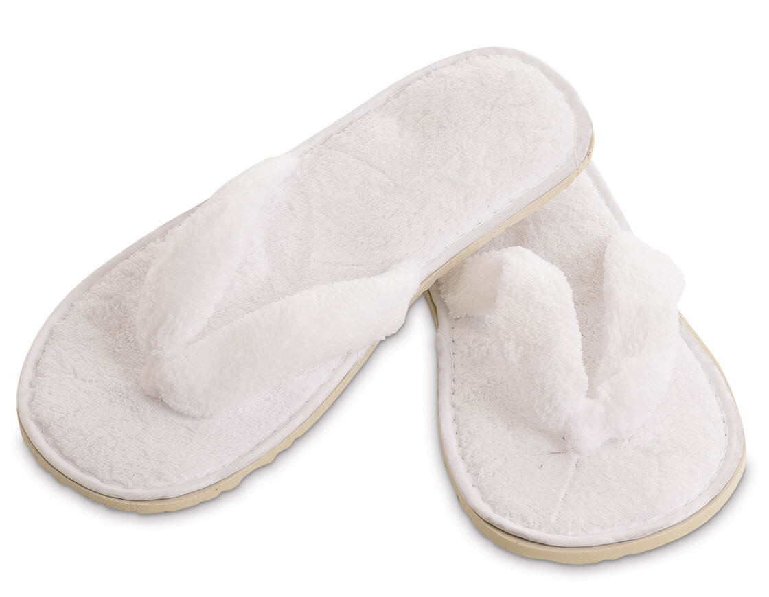 Fleece thong spa slippers one size, white Ellisons
