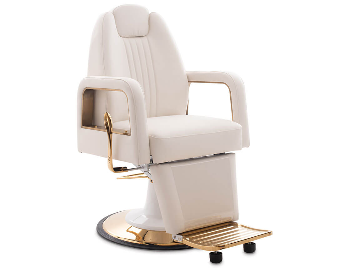Esthetix Leonardo beauty/barber chair, white/gold - Ellisons