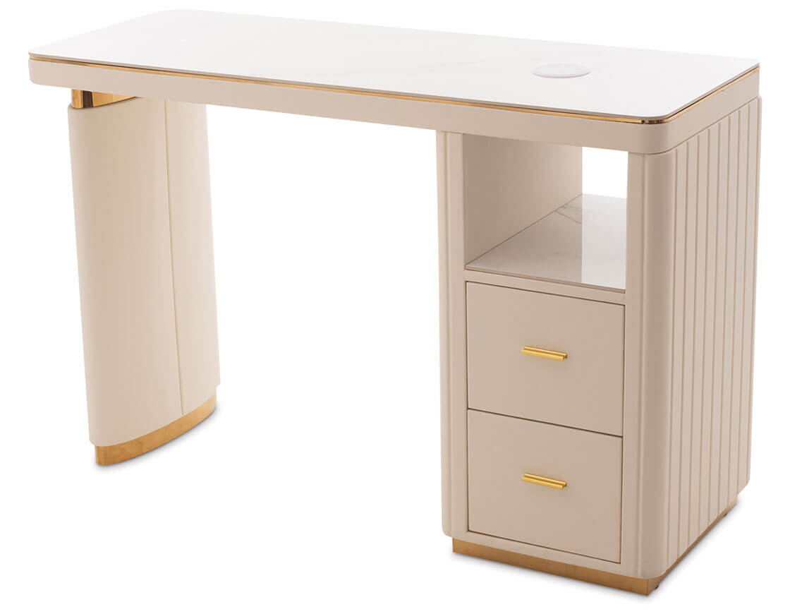 Esthetix Eva nail desk, white/gold, view 1