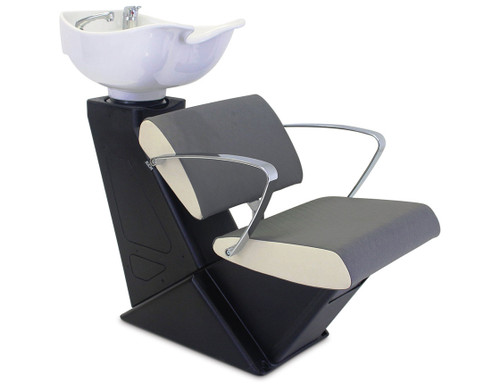 REM Aero Baltic wash unit  in black and grey with metal arm rests and a white basin.