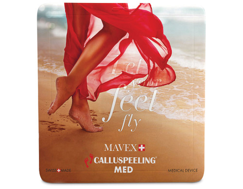 MAVEX Calluspeeling® MED sachet with image of feet walking on the beach