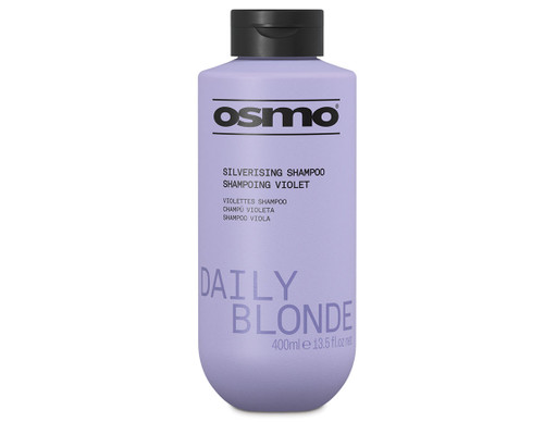 Front view of Osmo Daily Blonde Silverising Shampoo 400ml in a lilac bottle with bold branding.