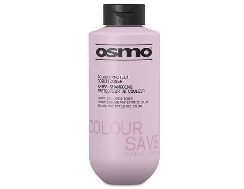 Front view of Osmo Colour Save Colour Protect conditioner 400ml in a pink bottle with black cap.