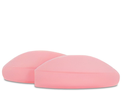 Two pink LashBase flat silicone lash shields size large on a white background