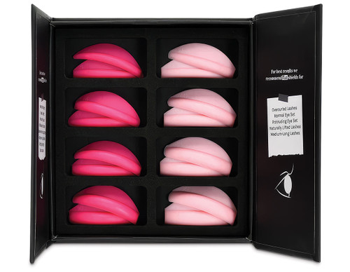 Black box with 8 pairs of LashBase round and flat lash shields in various sizes