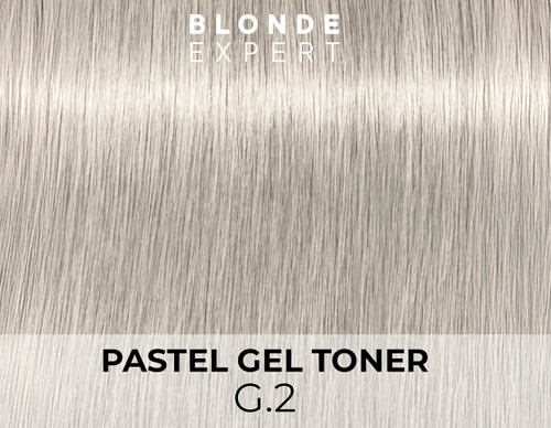 Indola Blonde Expert Pastel Gel Toner G.2 shade swatch, 60 ml gel in light grey, bottle‑applied toner that neutralises brassy tones and adds depth. 
