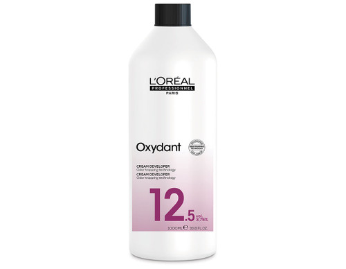 L’Oréal cream developer 12.5% 40 vol 1L in a white bottle with a black dispenser cap.