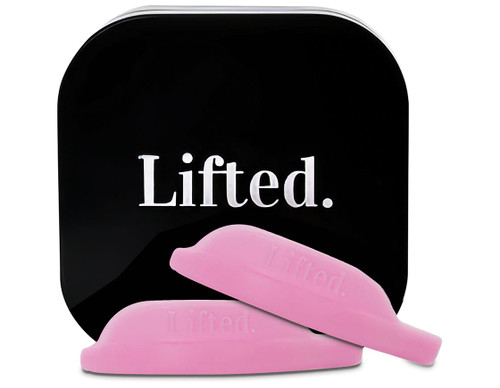 LASHBASE Lifted. glueless pink lash shields, size 1 in a black box.