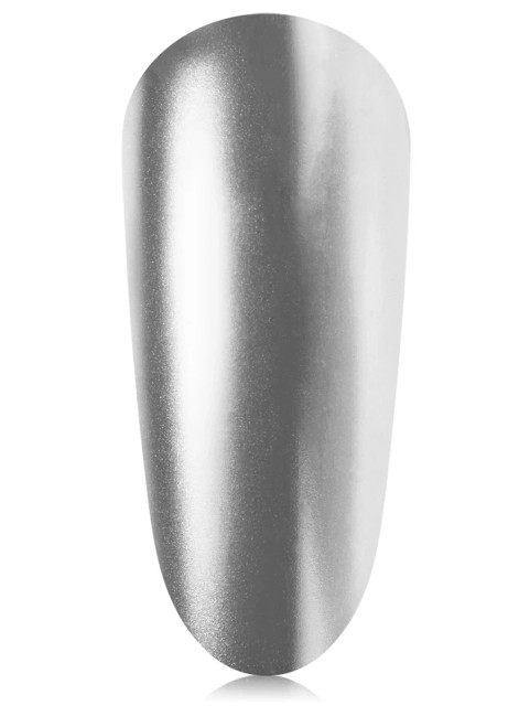 The GelBottle Inc gel polish nail swatch in the metallic silver shade, Decade.