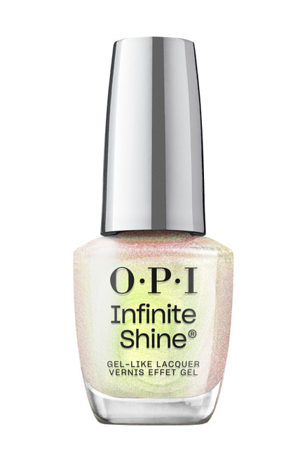 OPI Infinite Shine nail lacquer 15ml bottle in the pink/white pearlescent shade, Marshmellooo So Sweet